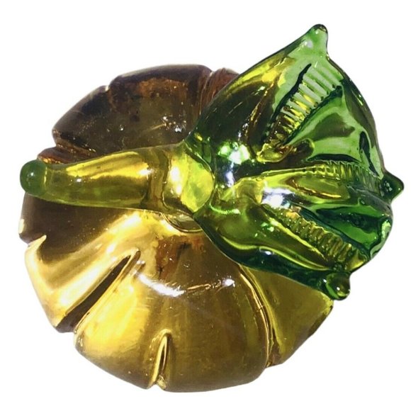 Hand Blown Art Glass Orange 1”x1.25” pumpkin Green Stem Paperweight Decor VTG - Picture 4 of 9